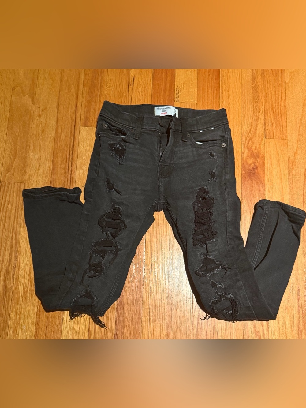 Abercrombie kids distress faded Black straight Jeans 9/10 slim adjustable waist